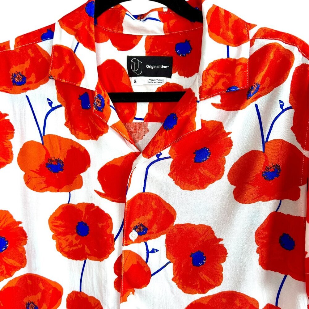 Original Use Men's Poppy Print Casual Button Front Shirt Size Small